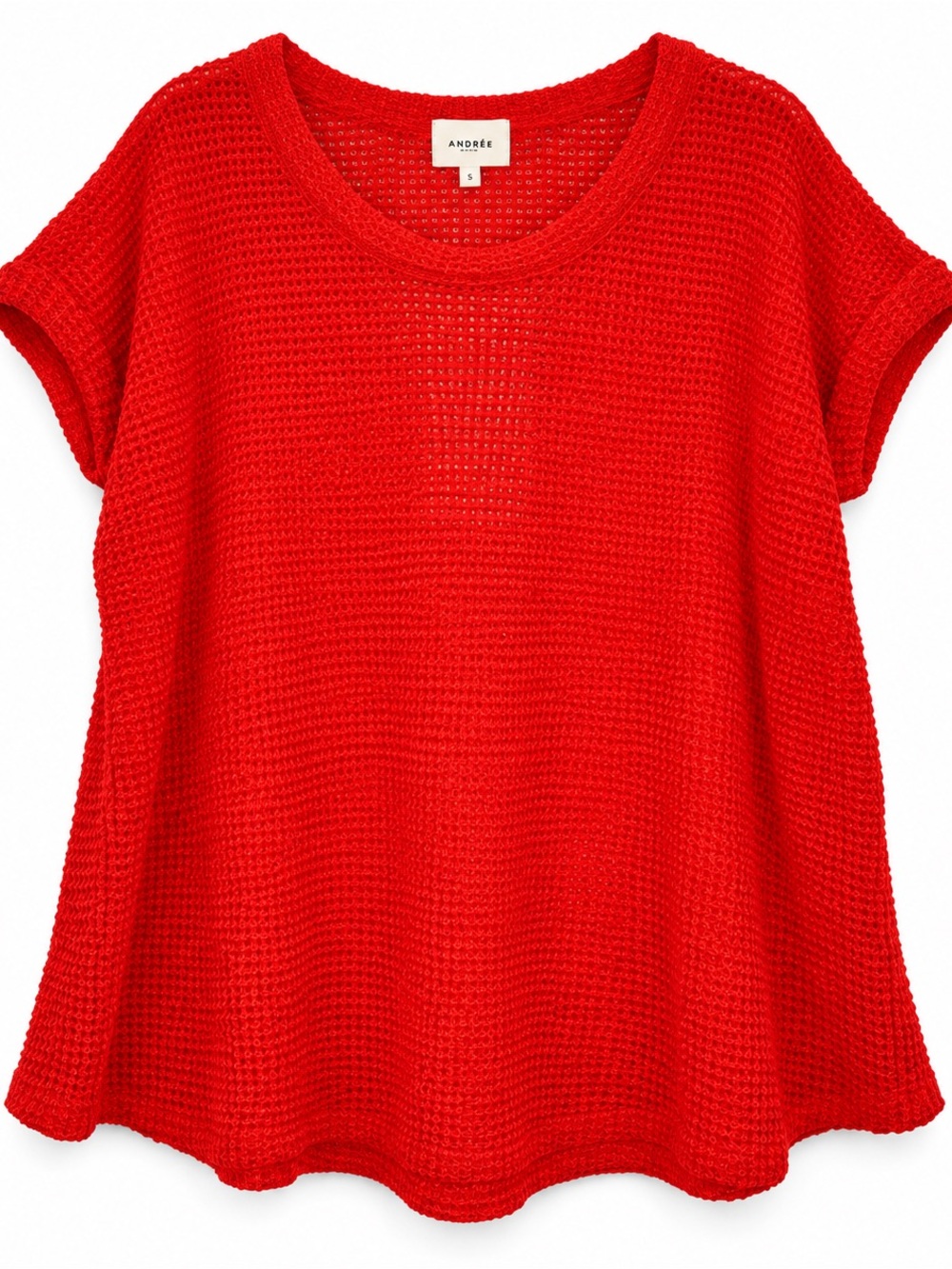 ANDRÉE by Unit M/L Red Open Knit Short Sleeve Sweater Top NWT